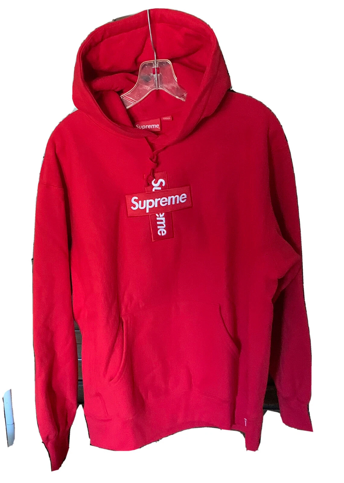 Authentique SUPREME rouge   Boîte en croix logo sweat à capuche   Taille M   100 % coton   Neuf avec étiquettes