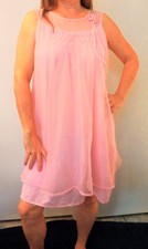 DREAMY MARLENE VTG PINK DOUBLE LAYER LACY DIAMOND WEAVE CHIFFON NIGHTGOWN L EVC