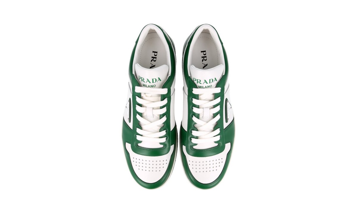 PRADA DOWNTOWN SNEAKERS SHOES 2EE364 WHITE/GREEN LEATHER NEW PRADA DOWNTOWN SNEAKERS SHOES 2EE364 WHITE/GREEN LEATHER NEW