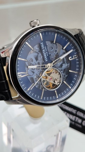 Kenneth Cole Automatic Watch for men 20 Jewels Skeleton Blue Dial NEW RRP £159 - Picture 15 of 21