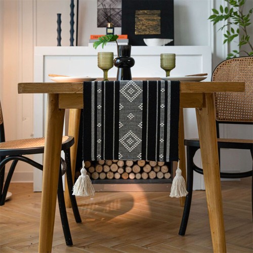 Rectangle Print Table Runner Tassel Dining Room Party Kitchen Table Cloth Cover - Picture 7 of 33