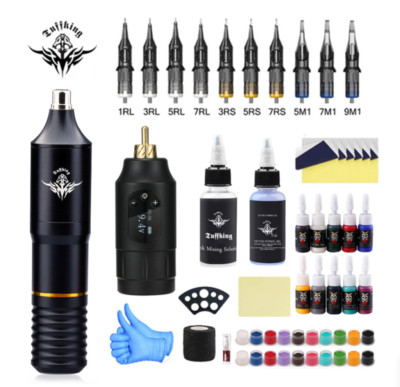 Wireless Tattoo Kit Beginner Set Tuffking Rotary Pen Tattoo Machine Needles Ink