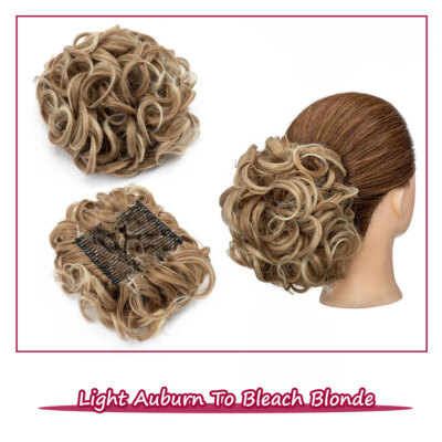Real THICK Curly Chignon Messy Bun Updo Cover Clip in Hair Piece Extensions HYT1