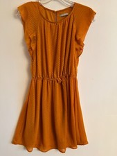 H & M Womens Small Orange Swiss Dot Lined Knee Length Dress Y2K Babydoll Fairy