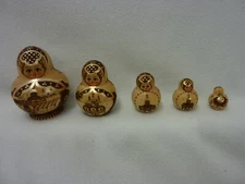 RUSSIAN BURNED CARVED HAND PAINTED WOODEN NESTING DOLLS 5pc 4" SIGNED