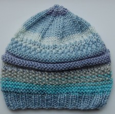 Hand knitted Baby Hat Blue Mix Newborn