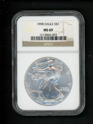 1998 US American Silver Eagle Dollar $1 NGC MS69 GEM UNCIRCULATED Choice White