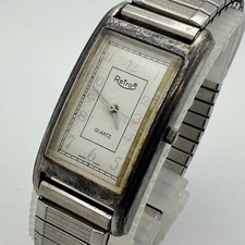 VTG Retro Quartz Watch Unisex Silver Ultra Curved Rectangle Analog New Battery