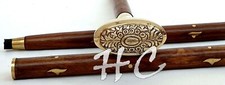 Vintage Antique Brass Designer head handle Wood Victorian Walking Stick Cane