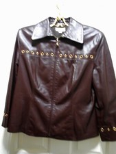Fabulous St.John Butter Soft Leather Jacket Embellished w/Brass Grommets Sz M **
