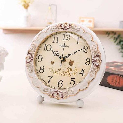 New! White Retro Non-Ticking Battery Operated European Style Vintage Table Clock - Picture 6 of 6