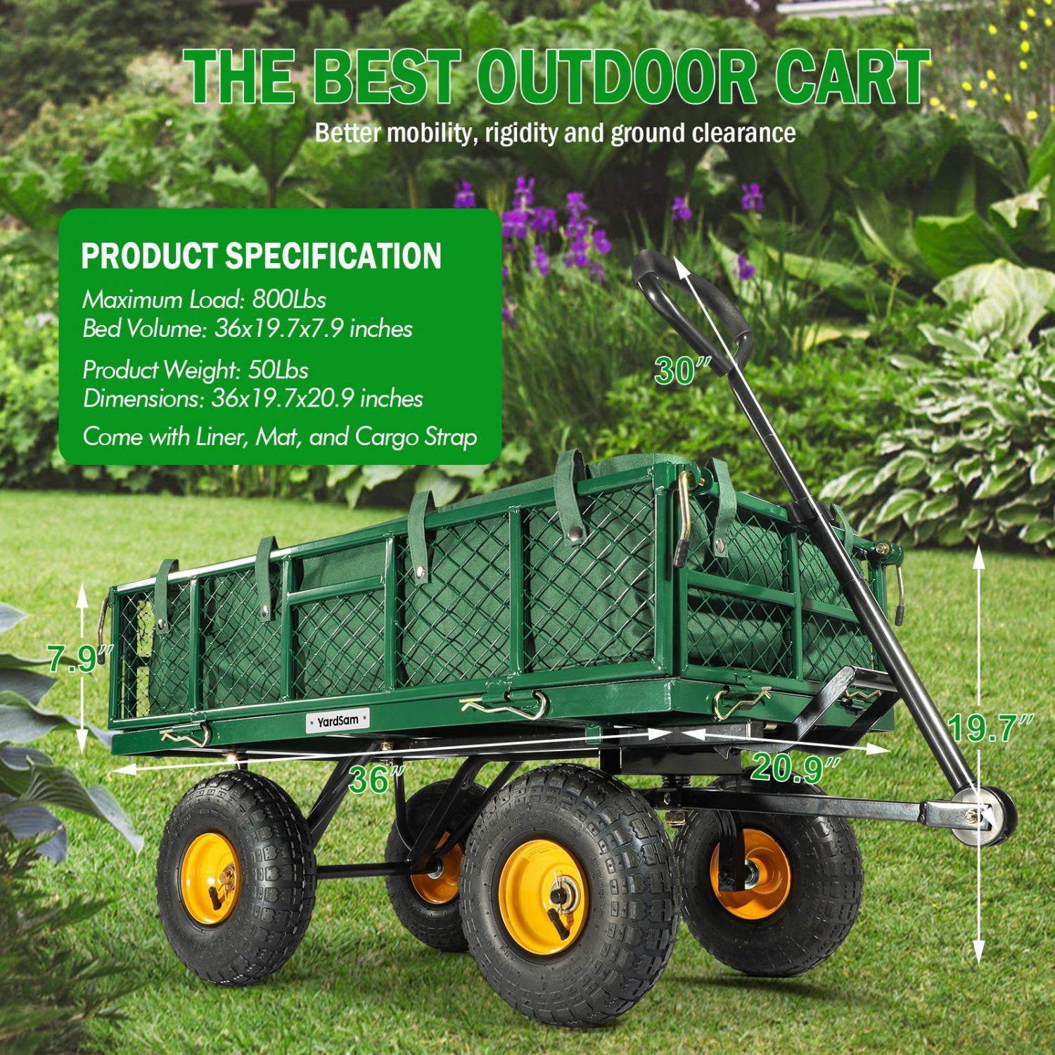 800lbs Dump Garden Cart Pneumatic Tire with Removable Sides Utility