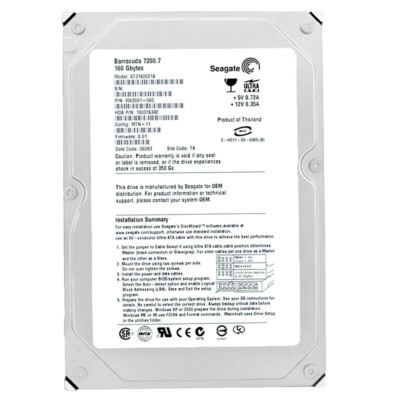 Festplatte Seagate 160GB ST3160021A 2Mb Cache 7200Rpm Ata 3.5'' Zoll