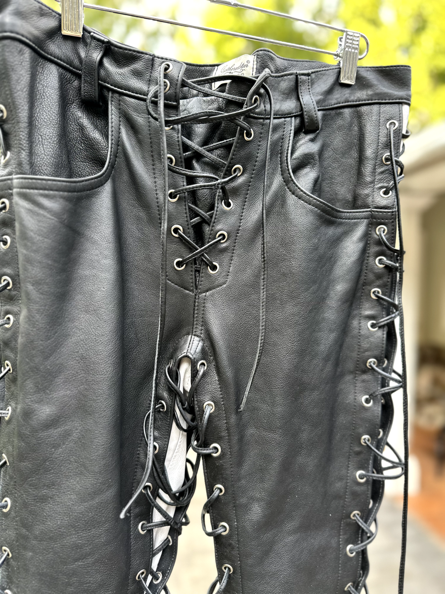 Lace Up Leather Pants Trousers Two Tone Black & White 30x34 La
