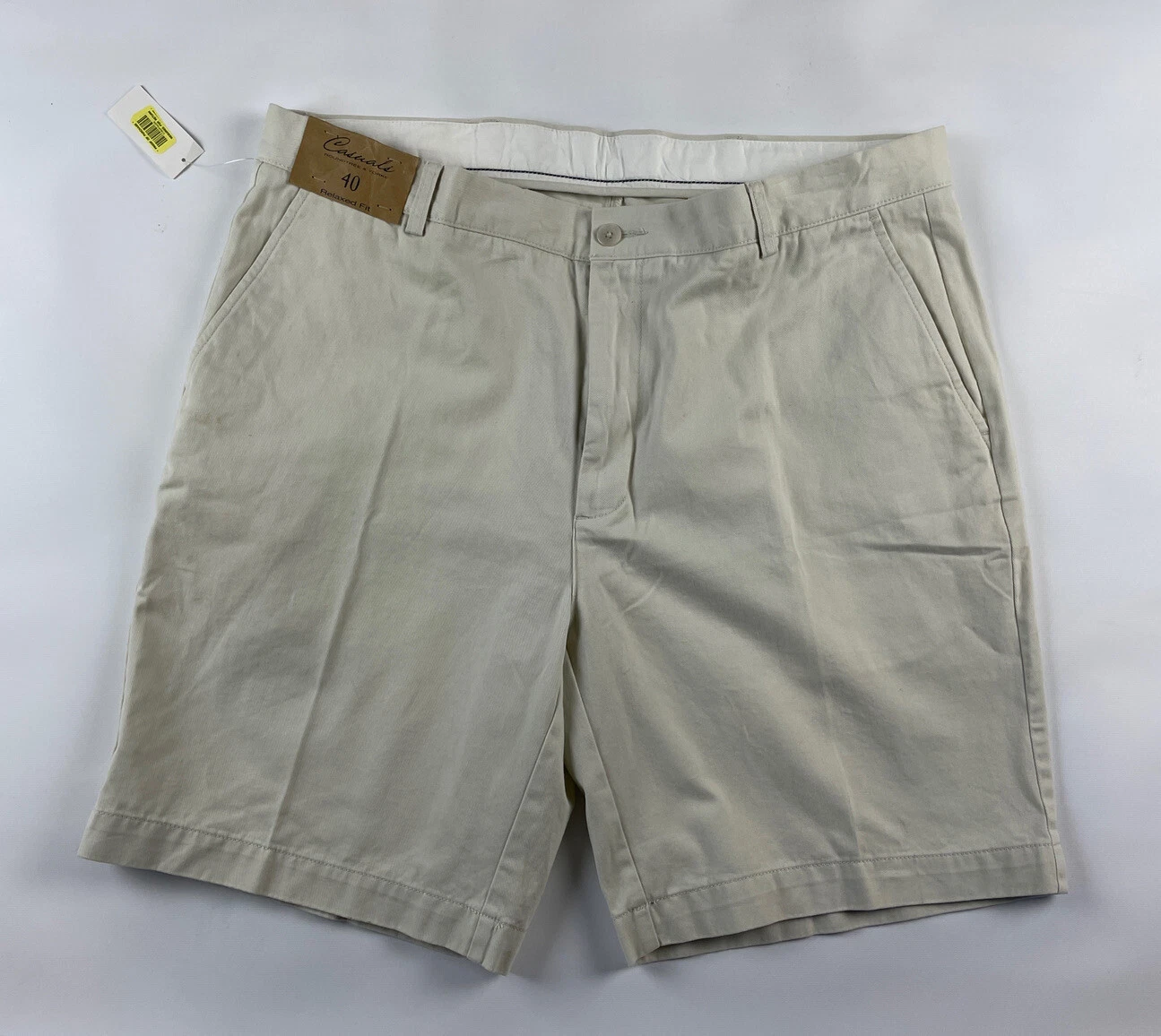 Roundtree Yorke Casual Chino Shorts Mens 40 Relaxed Fit Ivory Flat Front New