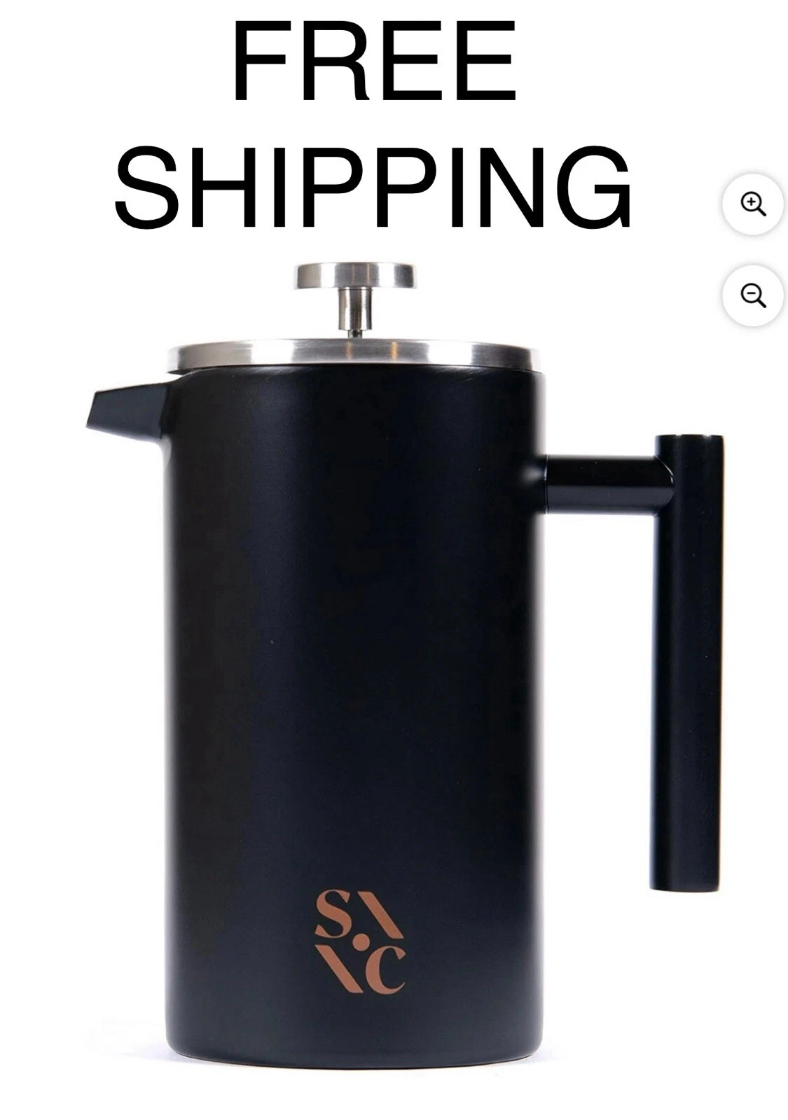 Stone & Clay Modern French Press - Black Stainless Steel Coffee Press
Opens in a new window or tab
