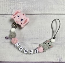 Dummy chain dummy chain with name girls silicone elephant pink gray
