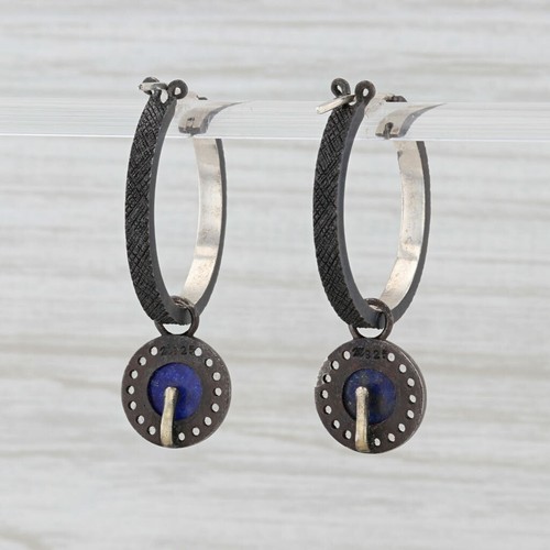 Nuevo Nina Wynn Aro Pendientes Plata de Ley Lapis Lazuli Piedra Luna Charms - Imagen 3 de 4