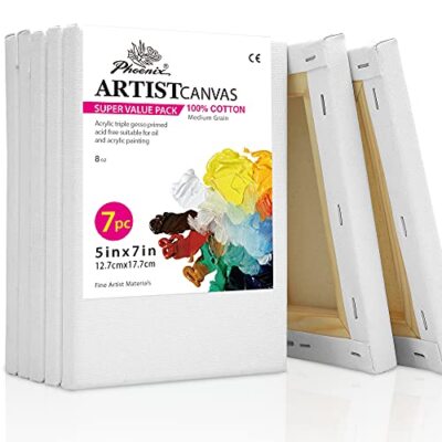 Stretched Canvas for Painting 5x7 Inch/7 Value Pack, 5''x7'' Studio Set (8 Oz.)