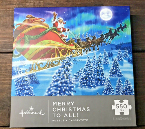 Hallmark Puzzle MERRY CHRISTMAS TO ALL Santa on his Sleigh 550 Pieces 18x24