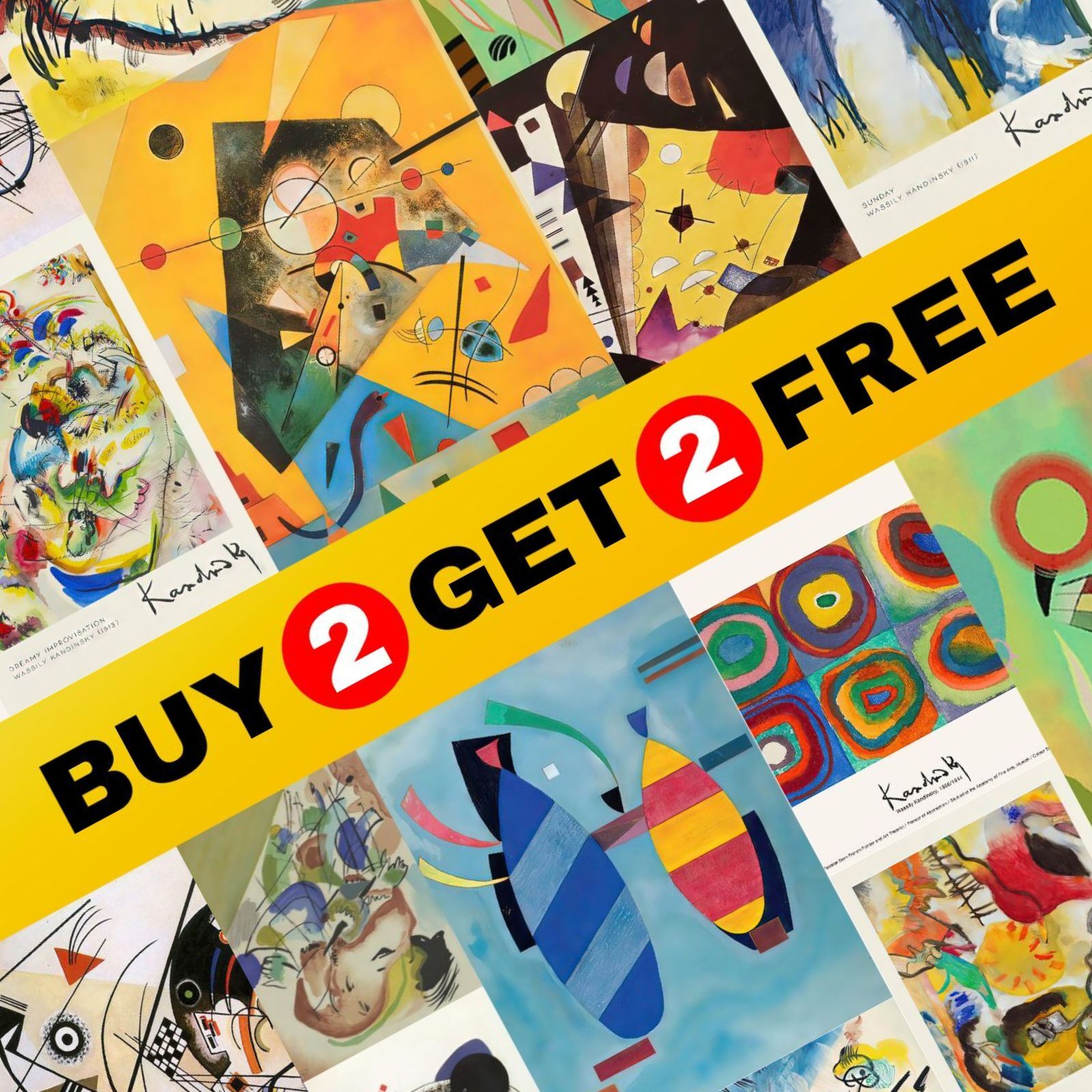 Wassily Kandinsky berühmtes Kunstwerk Reproduktion Wandplakate KAUFEN 2 ERHALTEN 2 KOSTENLOS