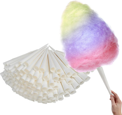 Cotton Candy Cones (100 Pack)   White Kraft Paper Sticks for Floss Sugar & Carni