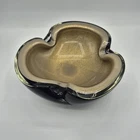 VTG Murano Sommerso Black Gold Copper Inclusions Glass Clover Ashtray Trinket 6"