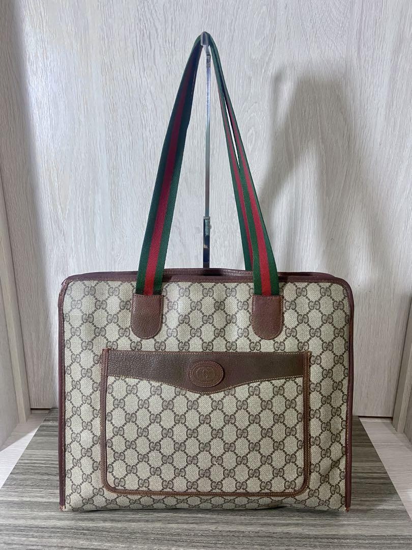 GUCCI GG Sherry Line Beige PVC Leather Tote Bag #PCKTCZ