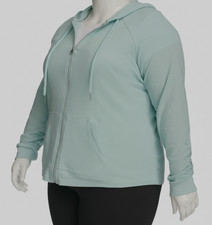 Calvin Klein Performance Women's Blue Ruched Sleeve Zip Up Hoodie Plus Size 2X