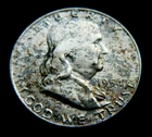 1954-D BU.50C Ben Franklin Half Dollar Coin LIBERTY BELL OBV. Naturally toned.