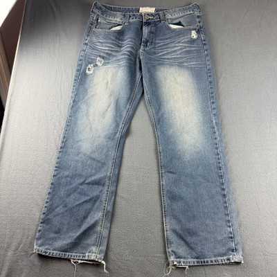 Ecko Unltd Jeans Men's 36 (Fits 38x32) Blue Relaxed Baggy Wide Leg Whiskered Y2K