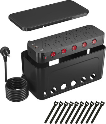 Power Strip with Cable Management Box,Surge Protector 10 AC and 3 USB Ports,6 Ft