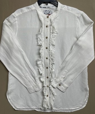 Anthropologie Pilcro Ruffle Button-Down Placket Shirt Size S White Long Sleeve