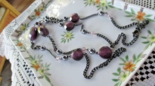 AVON 36" GUNMETAL GRAY PURPLE FACETED GLASS DOVE GRAY PEARL NECKLACE