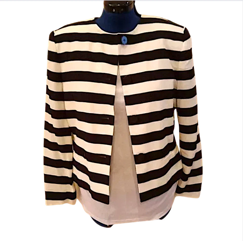 Jones New York Black & White Striped Blazer Vintage 80's/90's Probably Unworn 12 - Image 3 of 4