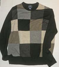 Dockers Black Beige Gray squares Pullover Sweater Mens Medium