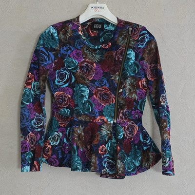 Nelly Trend Damen Jacke XS kurz Baumwolle/Elasthan mehrfarbig Blumen Langarm RV