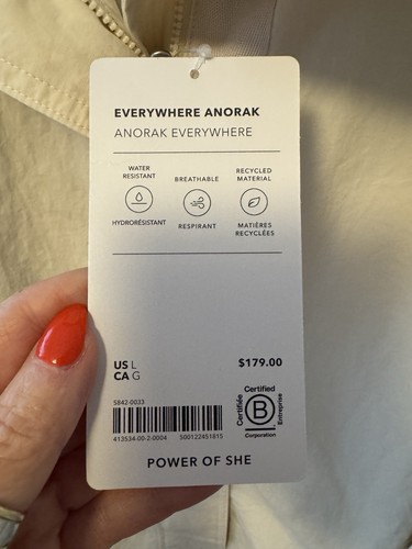 ATHLETA Women’s Everywhere Anorak L Bone Water Resistant - Picture 3 of 9