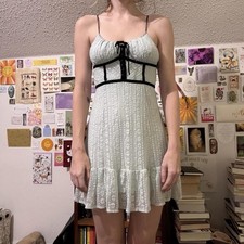 Urban Outfitters Lacy Light Blue Mini Dress With Black Velvet Detailing Size XS