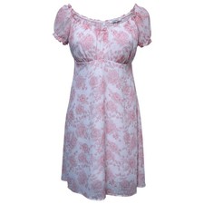 Liberty Love Womens Floral Swiss Dot Mini Dress Large Pink White Cottagecore