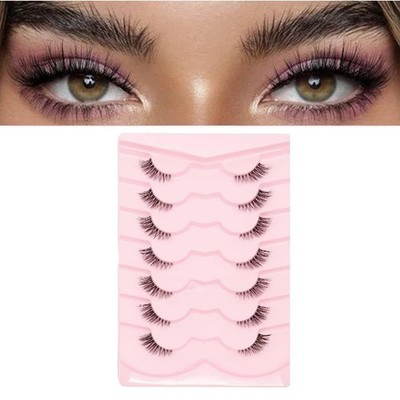 MAYCREATE  7 Pairs False Eyelashes Natural Cat Eye Half Lashes Fluffy Wispy Clea