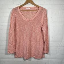 Talbots Open Knit 100 Pima Cotton Sweater Womens Size Large Pink Split Hem
