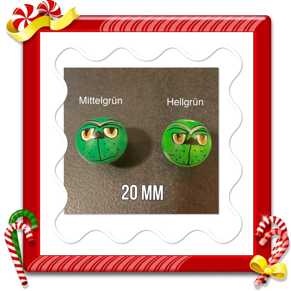 5 Stück Holzperlen Holzköpfe Holzkugeln, handbemalt, 20mm, Grinch - Style - Bild 2 von 3