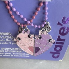 Claire's Best Friends Hippo Split Heart Necklace Set Pink Purple Beaded Glitter