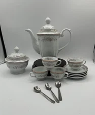 Tea Coffee Set - Porcelana Schmidt Tea  Set Vintage 4 Piece Set Floral Gold Trim