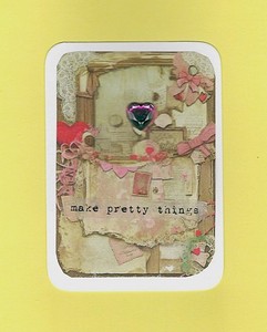 ACEO Art Trading Card ATC Original Mixed Media Pink Gem OOAK Make Pretty Things