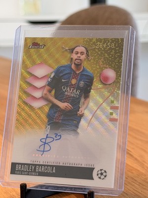 Bradley Barcola Auto /50 GOLD 2025/26 Topps Finest UCC PSG Autograph 26/50