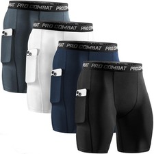 4 Pack Compression Shorts Men with Pocket, Spandex Running Shorts Sport Athle...
