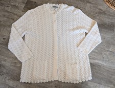 Vtg Carly Blake White Cardigan Sweater Womens Open Knit Crochet Size 1X USA Made