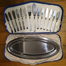 SERVIZIO PESCE FRABOSK SUPER INOX ITALY Set per 12 Coperti VASSOIO OVALE Vintage